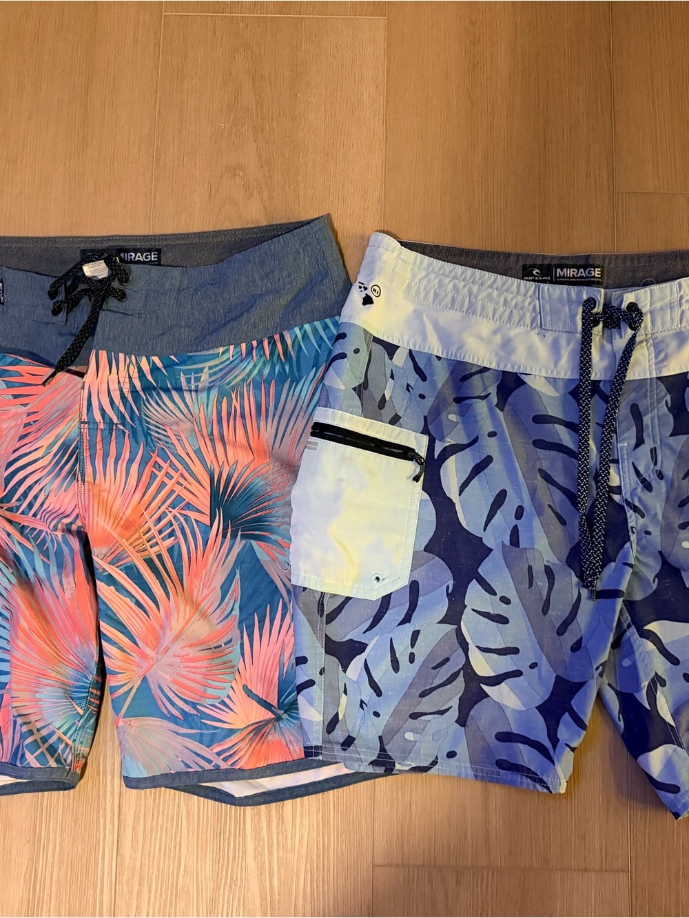 Rip Curl size 33 Men's Hawaiian Tropical Board Shorts - Coral Pink & Navy Blue